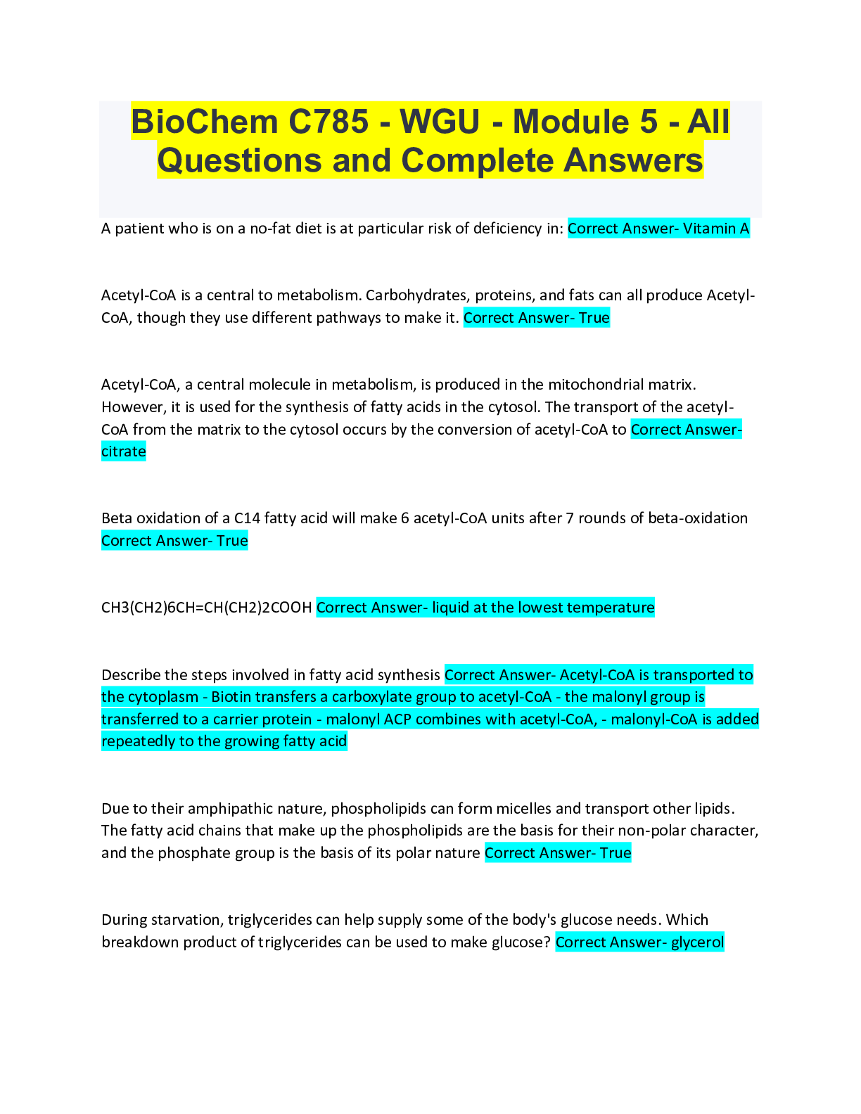 Preview image for BioChem C785 - WGU - Module 5 - All Questions and Complete Answers